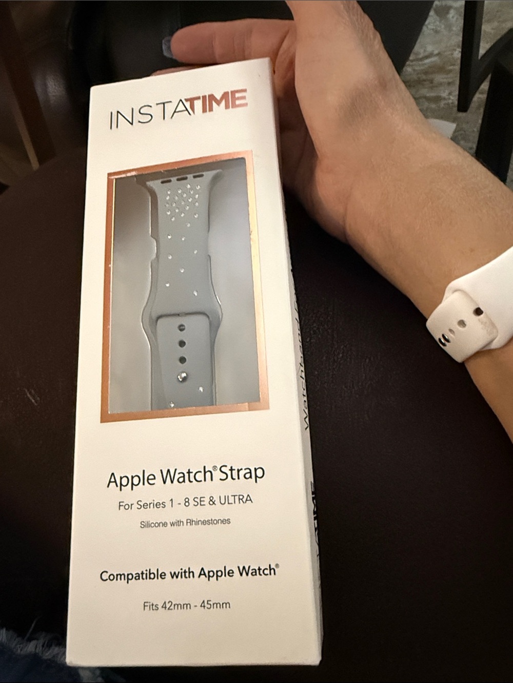Instatime Silicone Apple Watch Strap with Rhinestones - Light Gray 42-45 mm